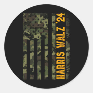 Walz 2024 Presidential Election Kamala Camo Flag  Classic Round Sticker