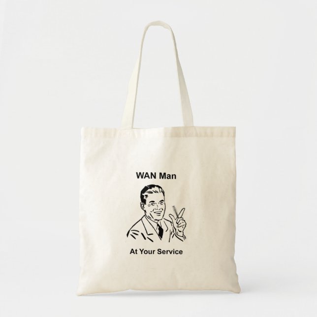 WAN Man At Your Service Retro Tech Tote Bag (Front)