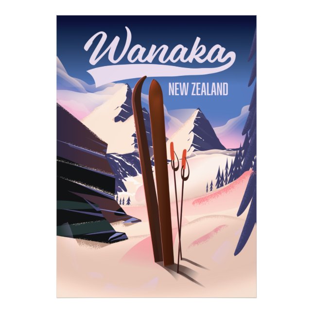 Wanaka New Zealand ski poster (Front)