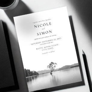 Wanaka Tree Watercolor Landscape Wedding Invitation