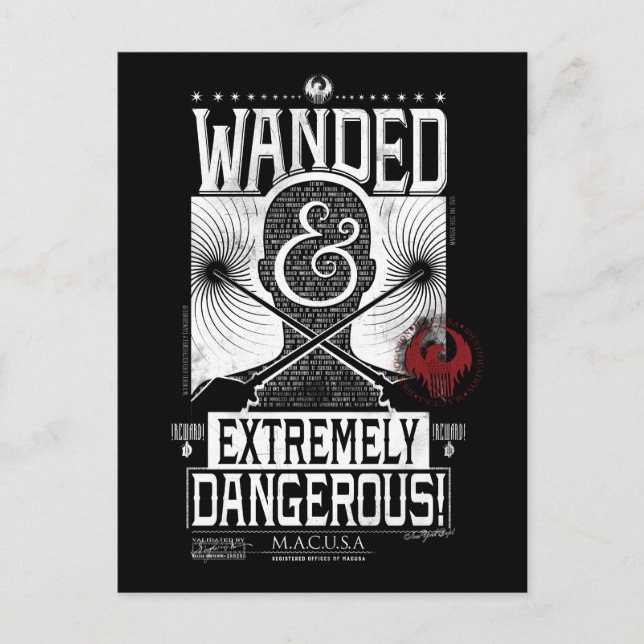 Wanded & Extremely Dangerous Wanted Poster - White Postcard (Front)