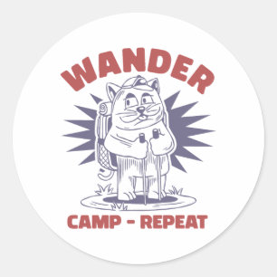 Wander Camp Repeat – Vintage Cat Camper Classic Round Sticker