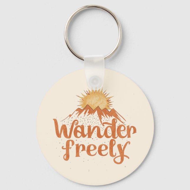 Wander Freely Boho Mountain Sun Adventure Key Ring (Front)