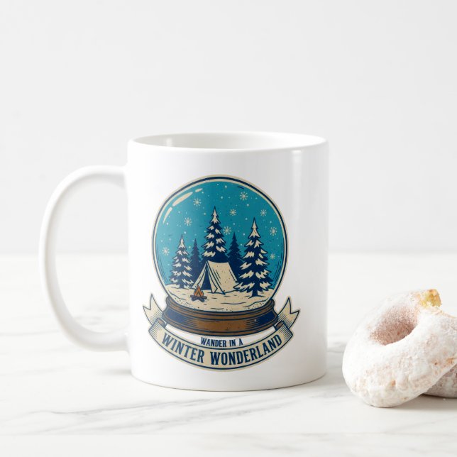 Wander in a Winter Wonderland Camping Art Coffee Mug (With Donut)