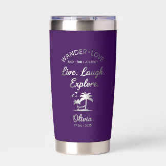 Wander Love, Live Laugh Explore, Purple Insulated Insulated Tumbler