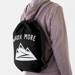 Wander More mountain peak logo hiking Drawstring Bag