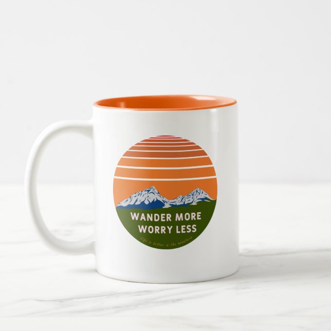 Wander more Worry less Two-Tone Coffee Mug (Left)