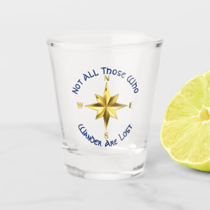 Wander Not Lost Nautical Compass Rose Shot Glass