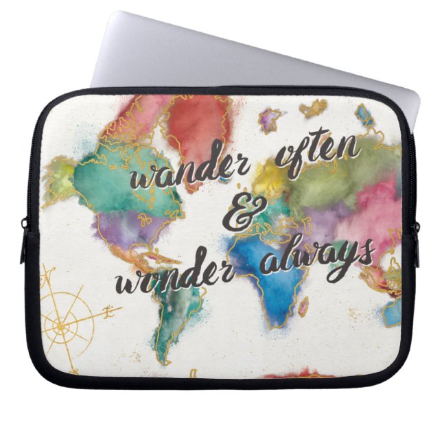 Wander Often, Wander Always Map With Quote Laptop Sleeve (Front)