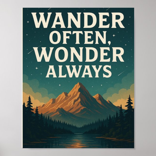 Wander Often, Wonder Always – Mountain Starry Nigh Poster (Front)