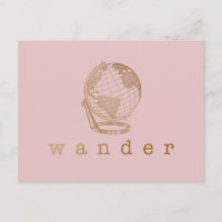 Wander Travel Quote and Globe in Blush and Gold 