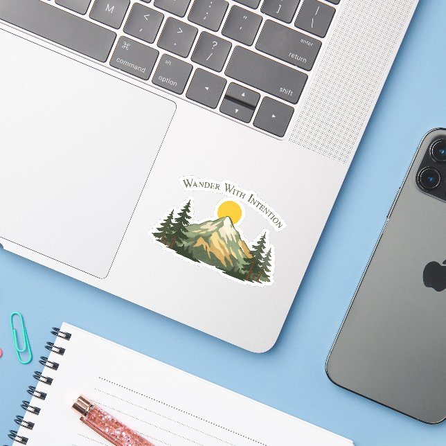 Wander With Intention Mountain Sticker (Laptop w/ iPhone)