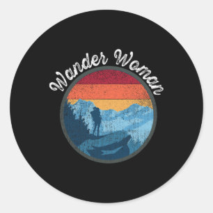 Wander Woman Retro Sunset - Climbing Hiking Outdoo Classic Round Sticker