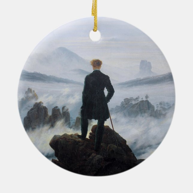 Wanderer Above the Sea of Fog (by C.D. Friedrich) Ceramic Ornament (Back)