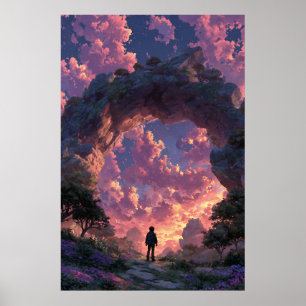Wanderer at Sunset Arch Fantasy Landscape Poster