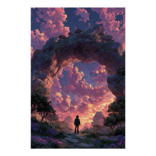 Wanderer at Sunset Arch Fantasy Landscape Poster