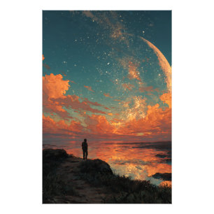 Wanderer Under Giant Crescent Moon Photo Print