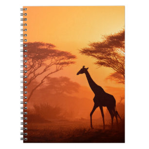 Wandering Giraffe Orange Savannah Silhouette Notebook