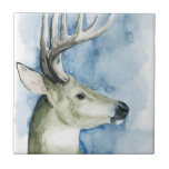 Wandering Stag - Watercolor Ceramic Tile<br><div class="desc">Wandering Stag II by Grace Popp. Features a beautiful watercolor stag with a soft blue background.</div>