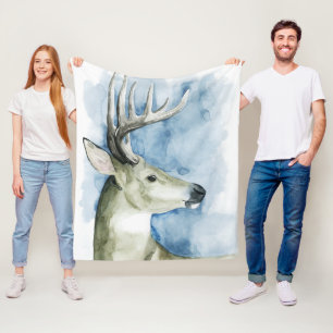 Wandering Stag - Watercolor Fleece Blanket