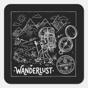 Wanderlust Backpacker Doodle Square Sticker