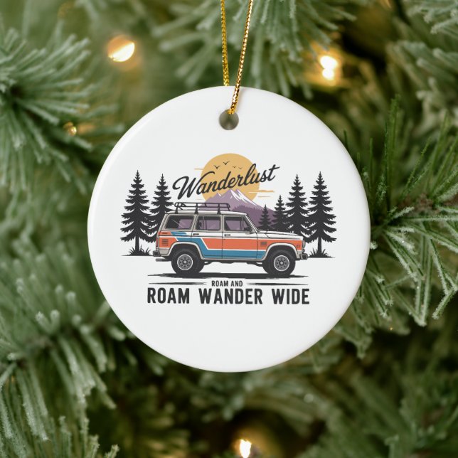 Wanderlust Camper - Roam and Roam Wander Wide Ceramic Ornament (Tree)
