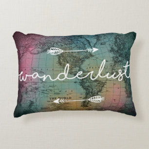 Wanderlust Colourful World Map Accent Pillow