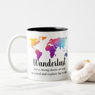 Wanderlust/Colourful World Map design for Two-Tone Coffee Mug