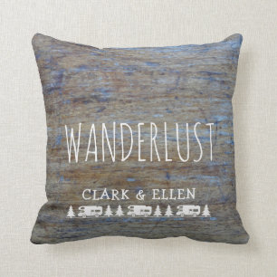 Wanderlust Custom Name   Rustic Wood RV Camper Cushion