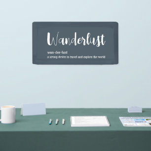 Wanderlust definition white grey blue colour  banner