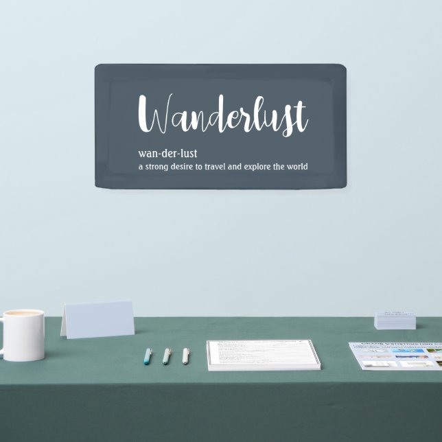 Wanderlust definition white grey blue colour  banner (Tradeshow)