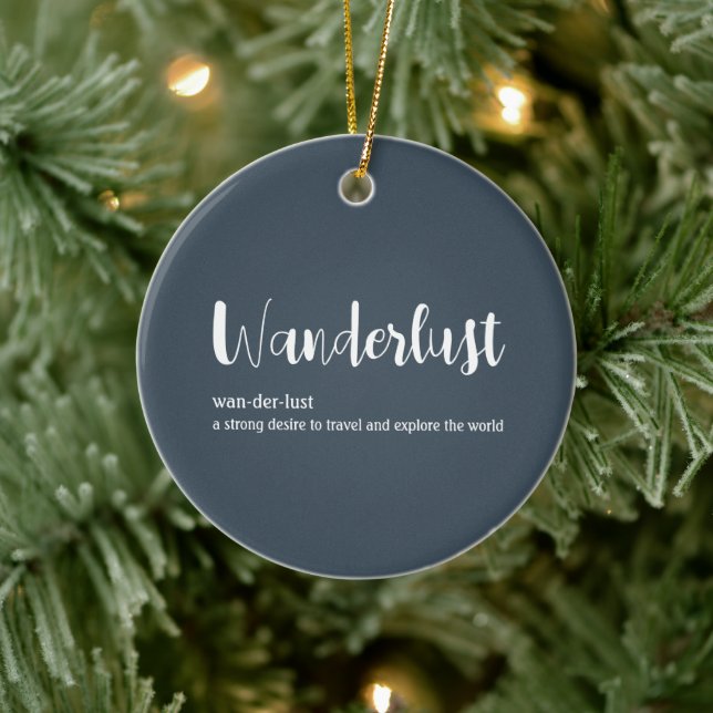 Wanderlust definition white grey blue colour ceramic ornament (Tree)