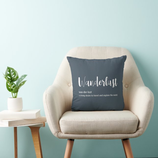 Wanderlust definition white grey blue colour cushion (Chair)