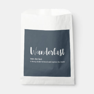 Wanderlust definition white grey blue colour favour bag