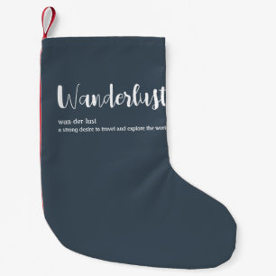 Wanderlust definition white grey blue colour small christmas stocking