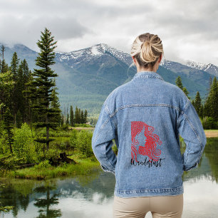 Wanderlust Female Silhouette in Red Hearts Denim Jacket
