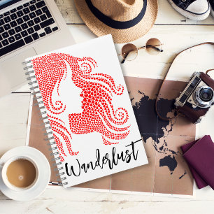 Wanderlust Girl's Silhouette in Red Hearts Notebook