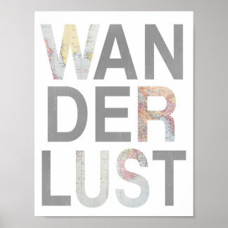 Wanderlust Grey Punch Out Vintage Map Poster
