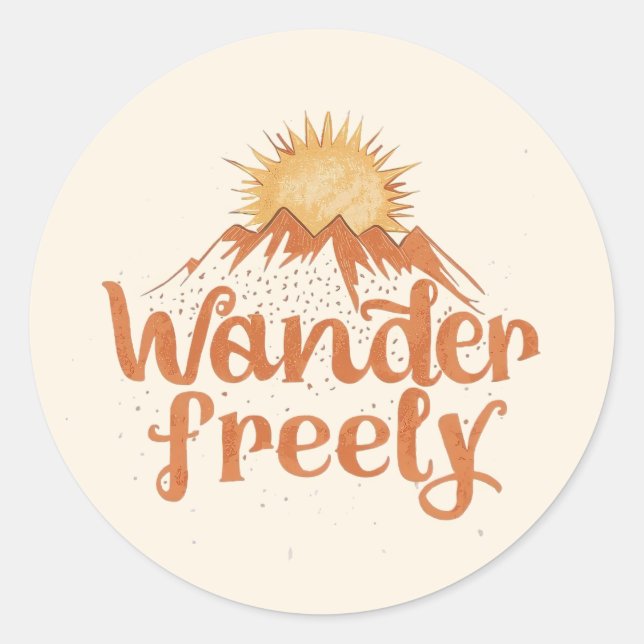 Wanderlust Mountain Sun Boho Typography Classic Round Sticker (Front)
