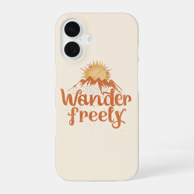 Wanderlust Mountain Sun Boho Typography iPhone 16 Case (Back)