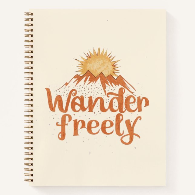 Wanderlust Mountain Sun Boho Typography Notebook (Front)