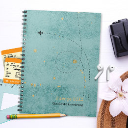 Wanderlust Name Aeroplane Green Blue Gold Travel Notebook