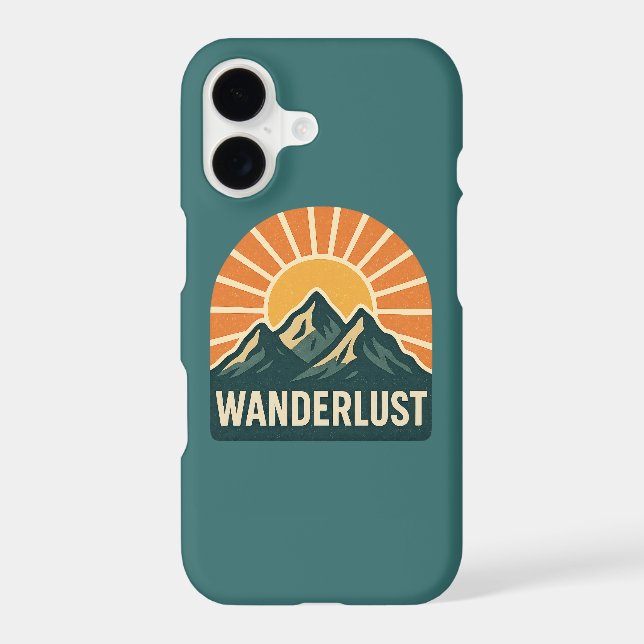 Wanderlust Retro Blue Mountain Sunrise Teal Phone (Back)