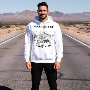 Wanderlust Retro Camper Van & Mountain Compass Ske Hoodie