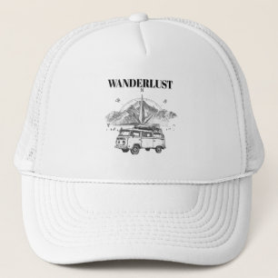 Wanderlust Retro Camper Van & Mountain Compass Ske Trucker Hat