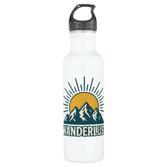 Wanderlust Retro Teal Mountain Sunrise | Hiking 710 Ml Water Bottle (Front)