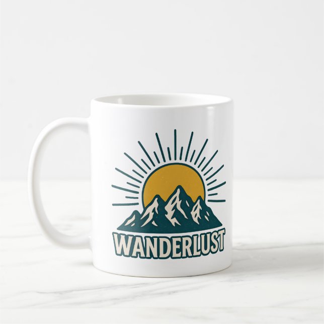 Wanderlust Retro Teal Mountain Sunrise | Hiking Coffee Mug (Left)