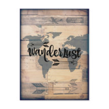 Wanderlust Rustic Wood Travel Postcard