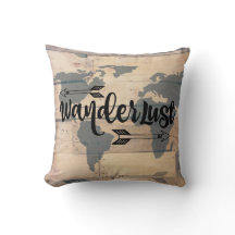 Wanderlust Rustic Wood Travel Throw Pillow