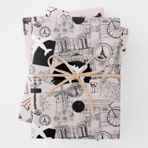 Wanderlust Travel Pattern Wrapping Paper Sheet